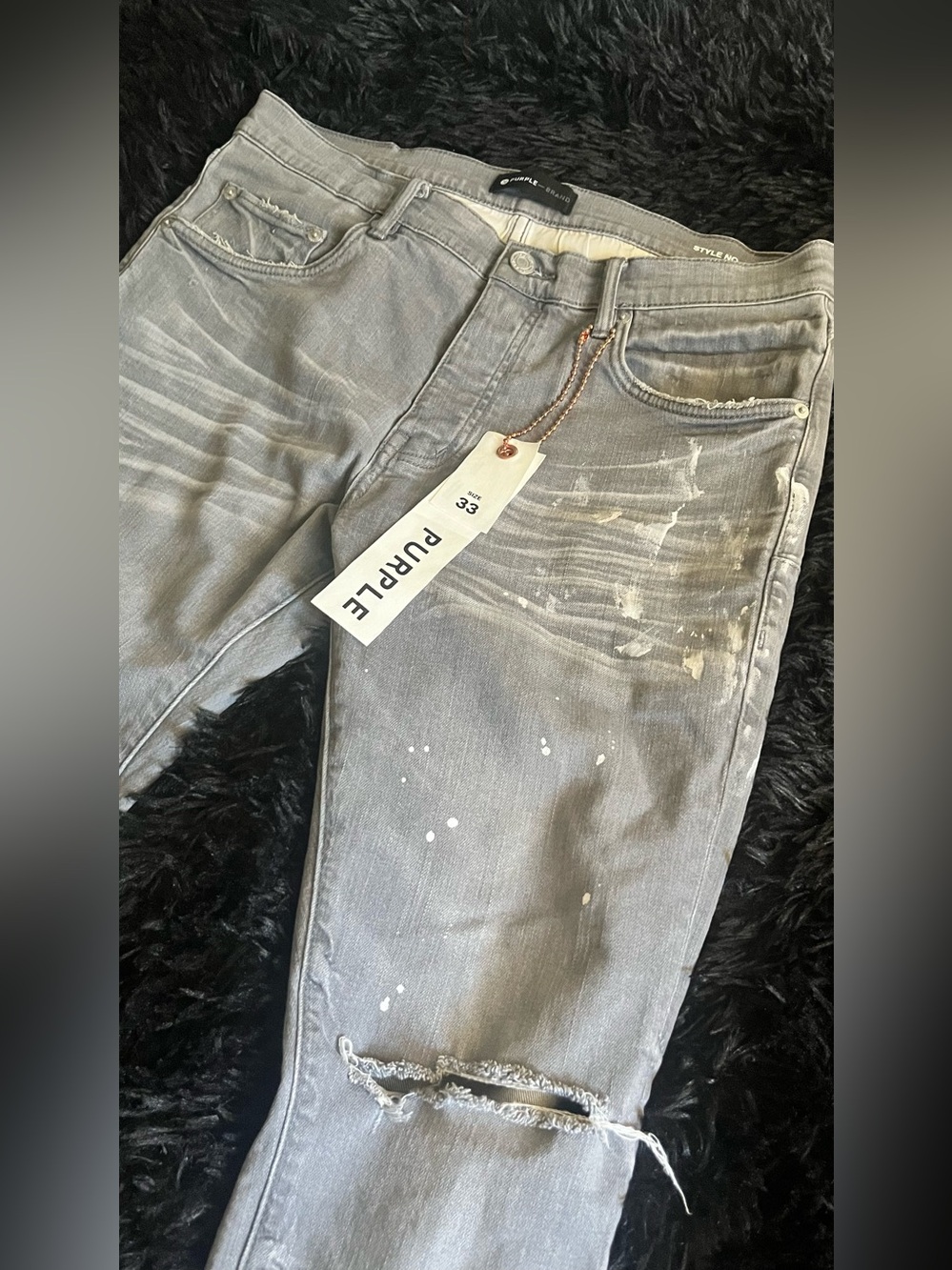 Purple Brand Grey Paint Splatter Ripped Jeans Men’s Size 33